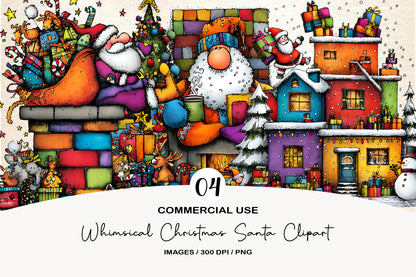 Whimsical Christmas Santa Clipart PNG