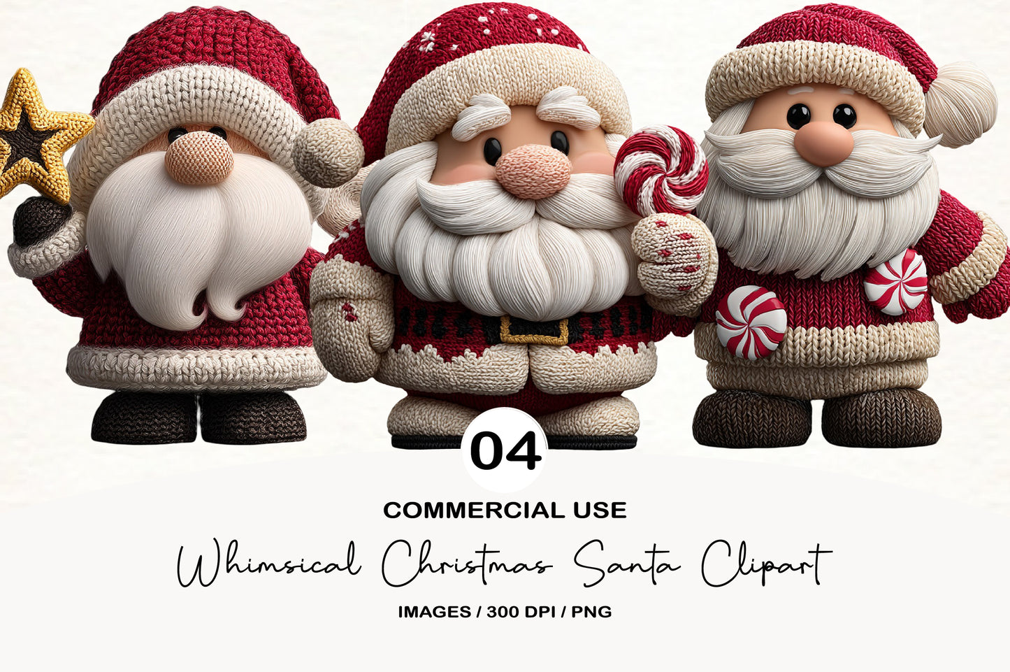 Whimsical Christmas Santa Crochet Clipart PNG