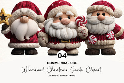 Whimsical Christmas Santa Crochet Clipart PNG