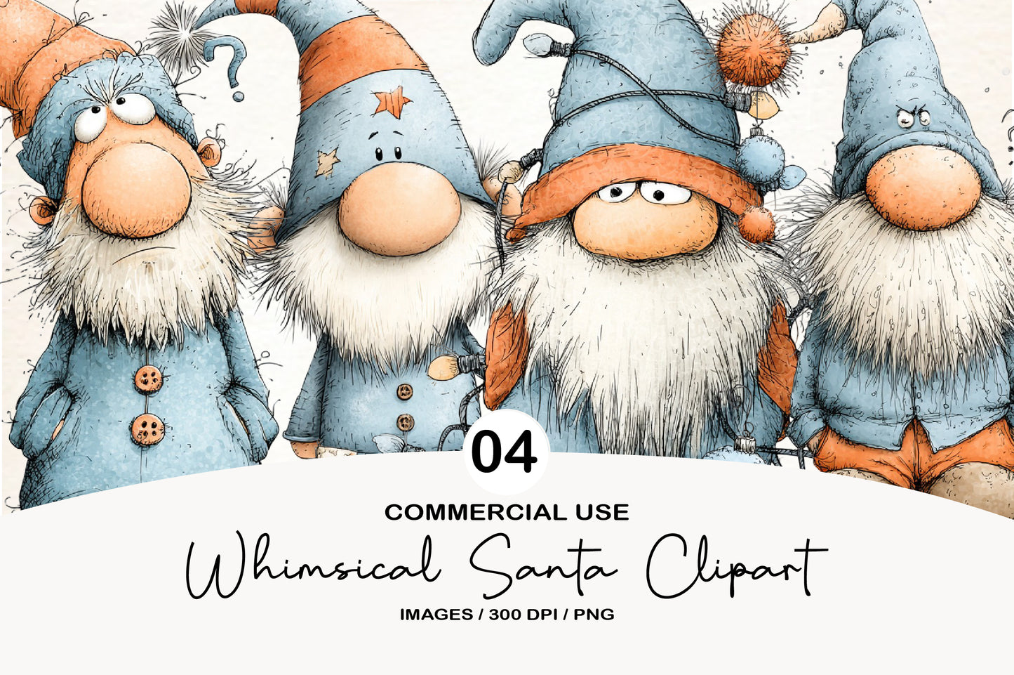 Whimsical Christmas Santa Clipart PNG Bundle | Cute Watercolor Santa Claus Clipart | Festive Holiday Santa PNG