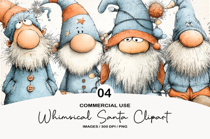 Whimsical Christmas Santa Clipart PNG Bundle | Cute Watercolor Santa Claus Clipart | Festive Holiday Santa PNG