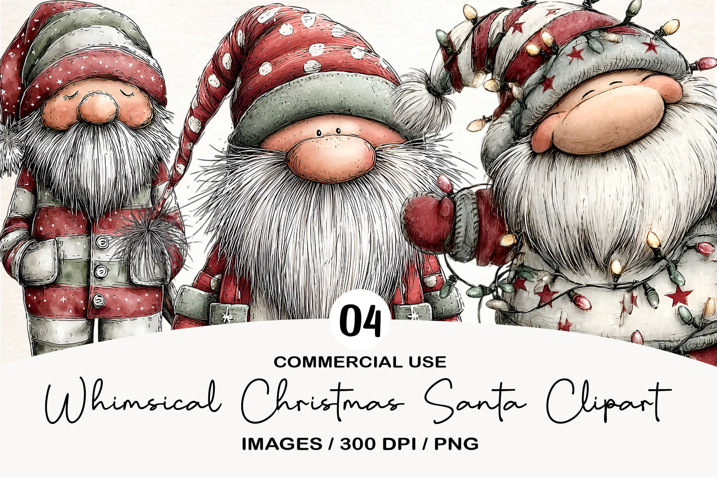 Whimsical Christmas Santa Clipart PNG Sublimation