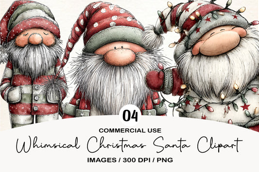 Whimsical Christmas Santa Clipart PNG Sublimation