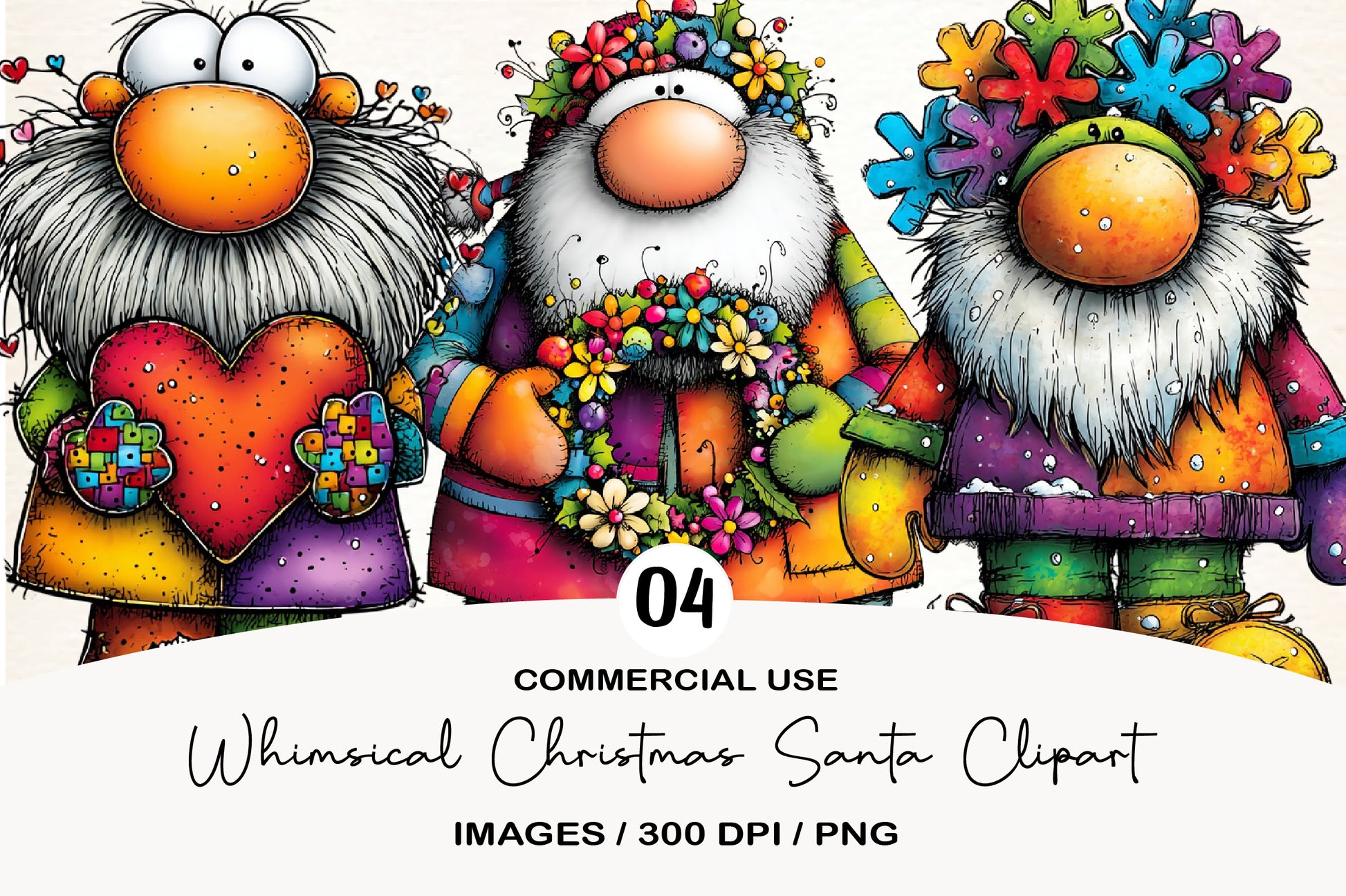 Whimsical Christmas Santa PNG | Cute Santa Claus Clipart | 4 PNG