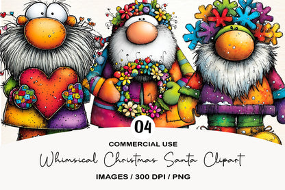 Whimsical Christmas Santa PNG | Cute Santa Claus Clipart | 4 PNG