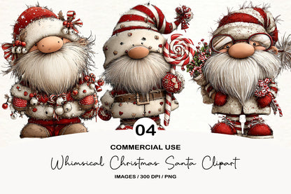 Whimsical Christmas Santa Gnome Clipart PNG