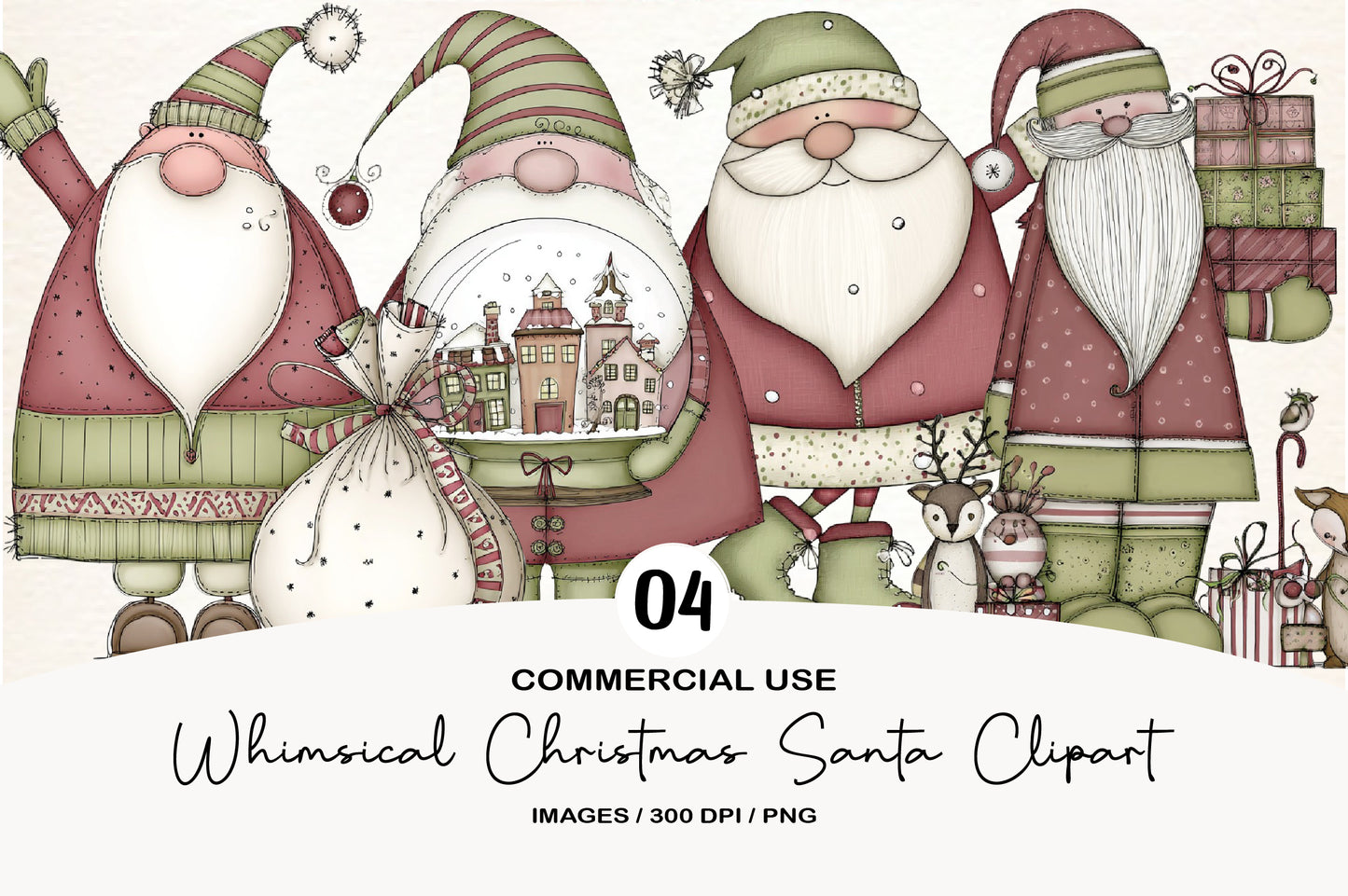 Whimsical Christmas Santa Clipart PNG Bundle | Cute Watercolor Holiday Santa Claus | Festive Christmas Santa PNG