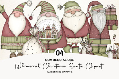 Whimsical Christmas Santa Clipart PNG Bundle | Cute Watercolor Holiday Santa Claus | Festive Christmas Santa PNG
