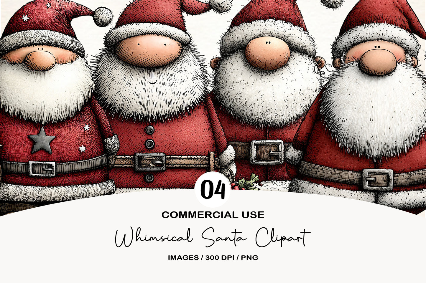 Whimsical Christmas Santa Clipart Bundle