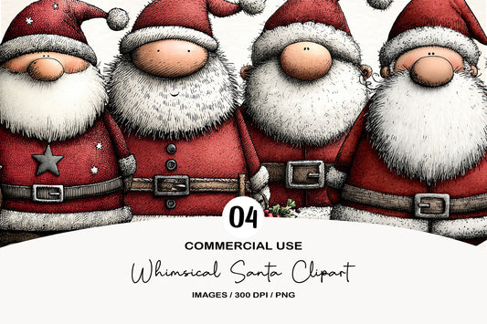 Whimsical Christmas Santa Clipart Bundle