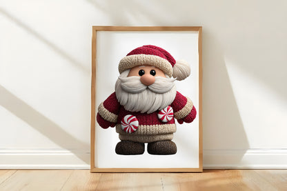 Whimsical Christmas Santa Crochet Clipart PNG