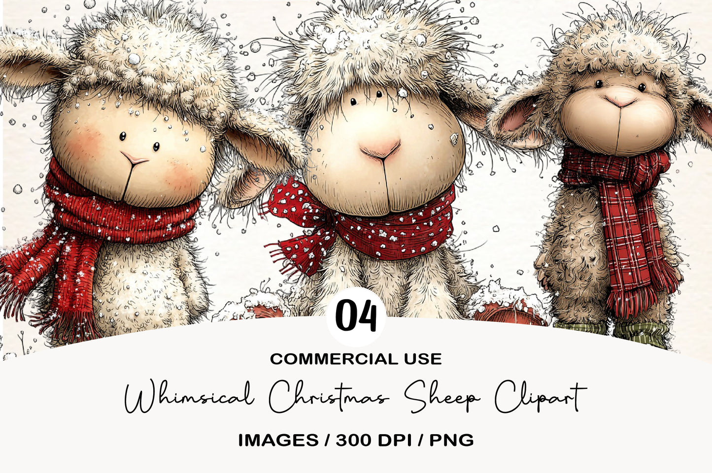 Whimsical Christmas Sheep Clipart PNG Bundle | Cute Watercolor Holiday Sheep Clipart | Festive Christmas Lamb PNG