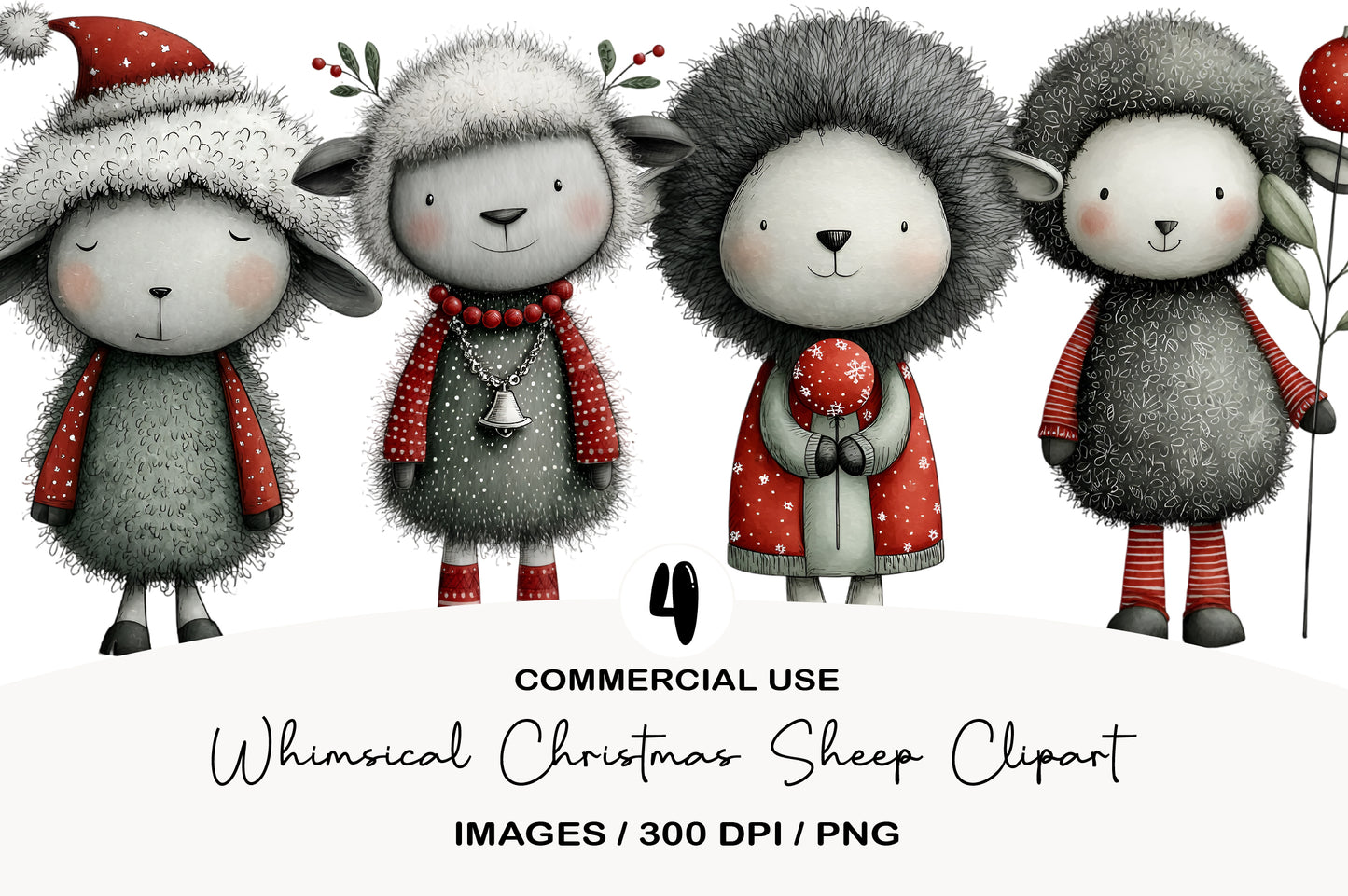 Whimsical Christmas Sheep Clipart PNG