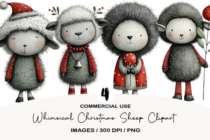 Whimsical Christmas Sheep Clipart PNG