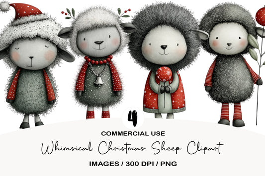 Whimsical Christmas Sheep Clipart PNG