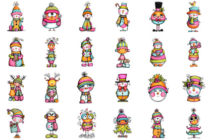 Whimsical Christmas Snowman Clipart Cute Holiday Snowman PNG Bundle