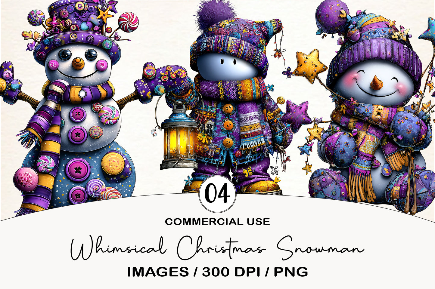 Whimsical Christmas Snowman Clipart Bundle