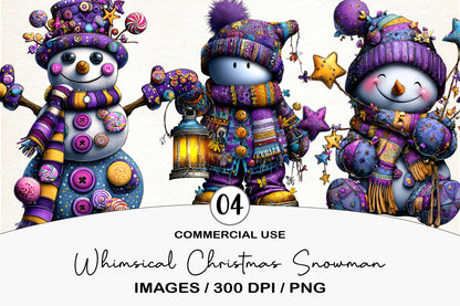 Whimsical Christmas Snowman Clipart Bundle