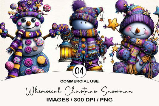 Whimsical Christmas Snowman Clipart Bundle
