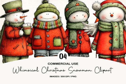 Whimsical Christmas Snowman Clipart PNG