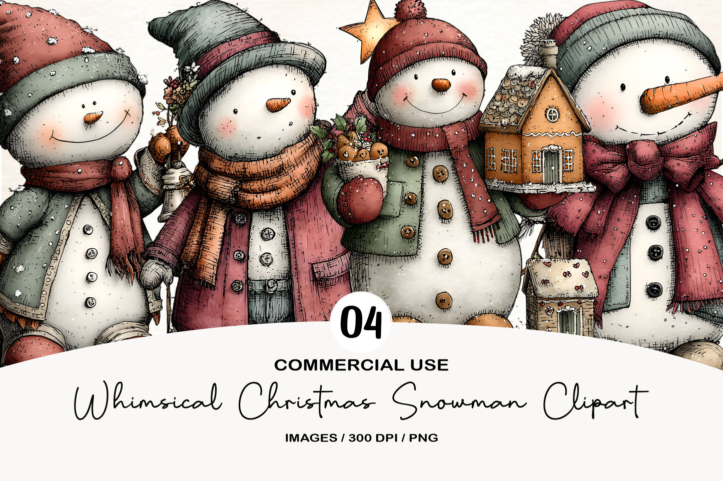 Whimsical Christmas Snowman Clipart PNG