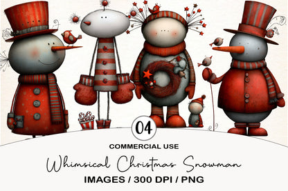 Whimsical Christmas Snowman Clipart PNG