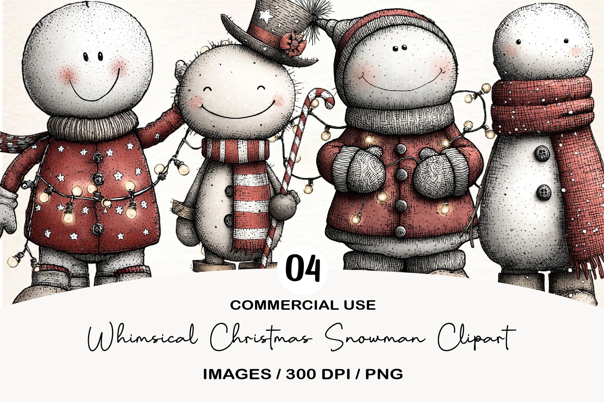 Whimsical Christmas Snowman PNG | Cute Snowman Clipart | 4 PNG