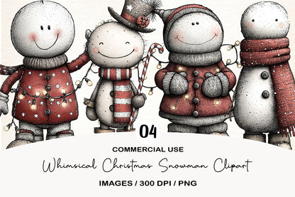 Whimsical Christmas Snowman PNG | Cute Snowman Clipart | 4 PNG