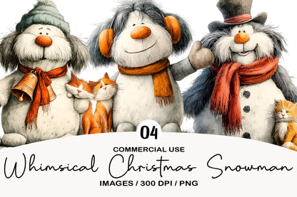 Whimsical Christmas Snowman Clipart PNG