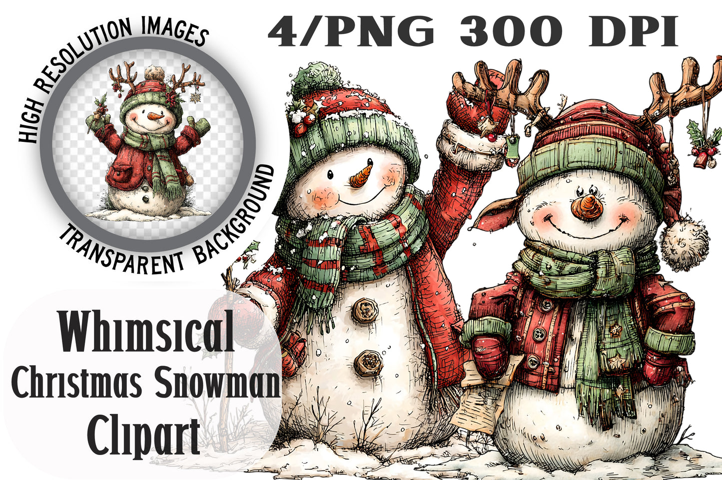 Whimsical Christmas Snowman Clipart PNG