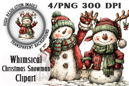 Whimsical Christmas Snowman Clipart PNG