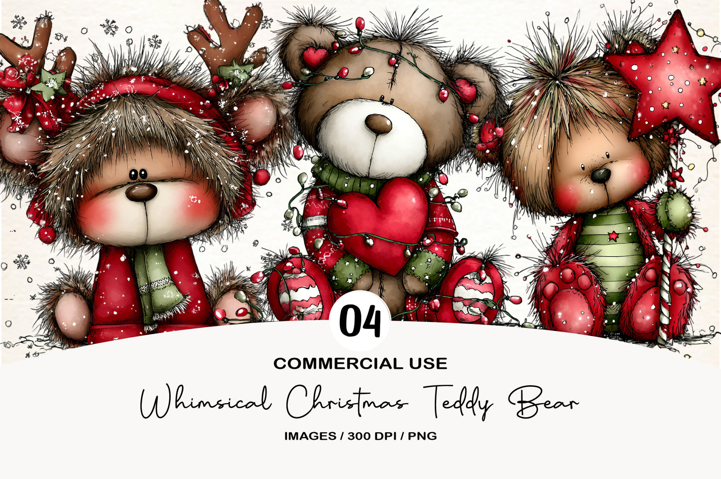 Whimsical Christmas Cute Teddy Bear Clipart PNG Bundle | Adorable Watercolor Holiday Teddy Bear | Festive Christmas Bear PNG