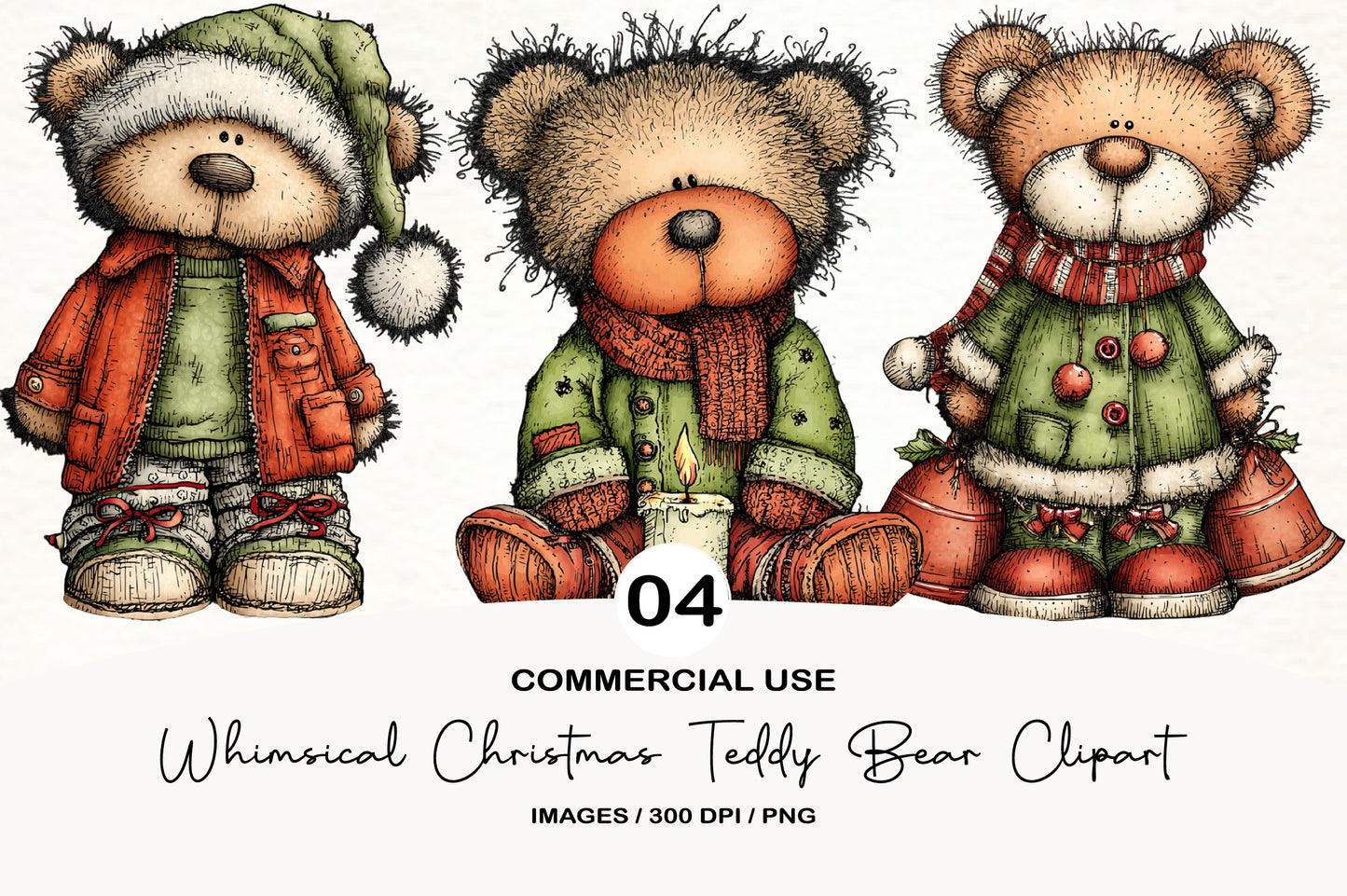 Whimsical Christmas Teddy Bear Clipart PNG