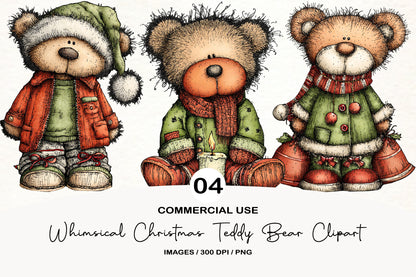 Whimsical Christmas Teddy Bear Clipart PNG