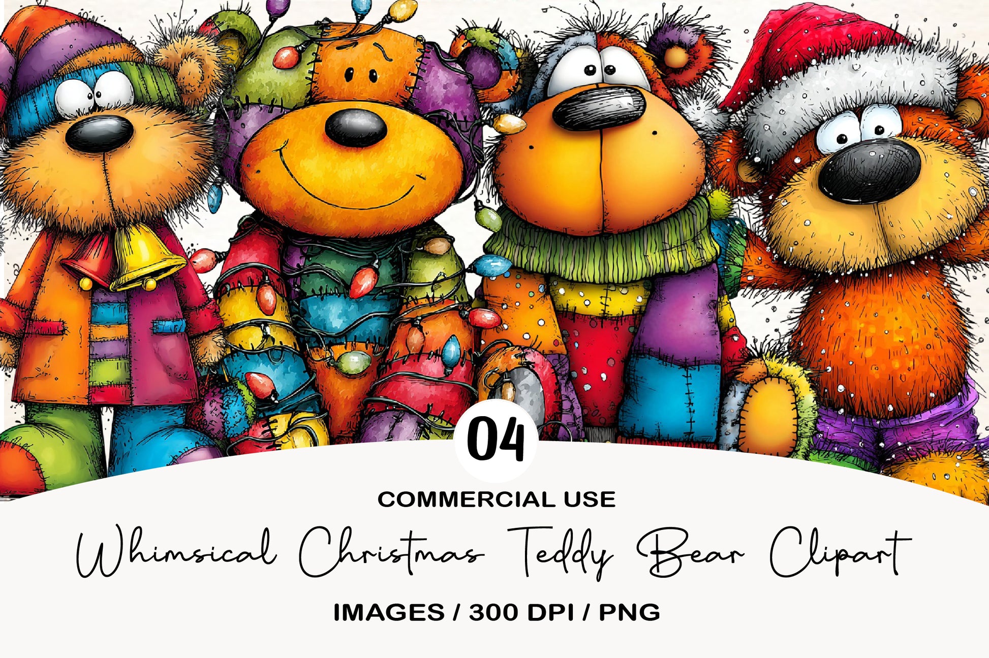 Whimsical Christmas Teddy Bear PNG | Cute Christmas Bear Clipart | 4 PNG
