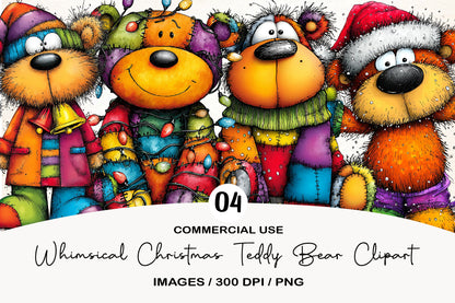 Whimsical Christmas Teddy Bear PNG | Cute Christmas Bear Clipart | 4 PNG