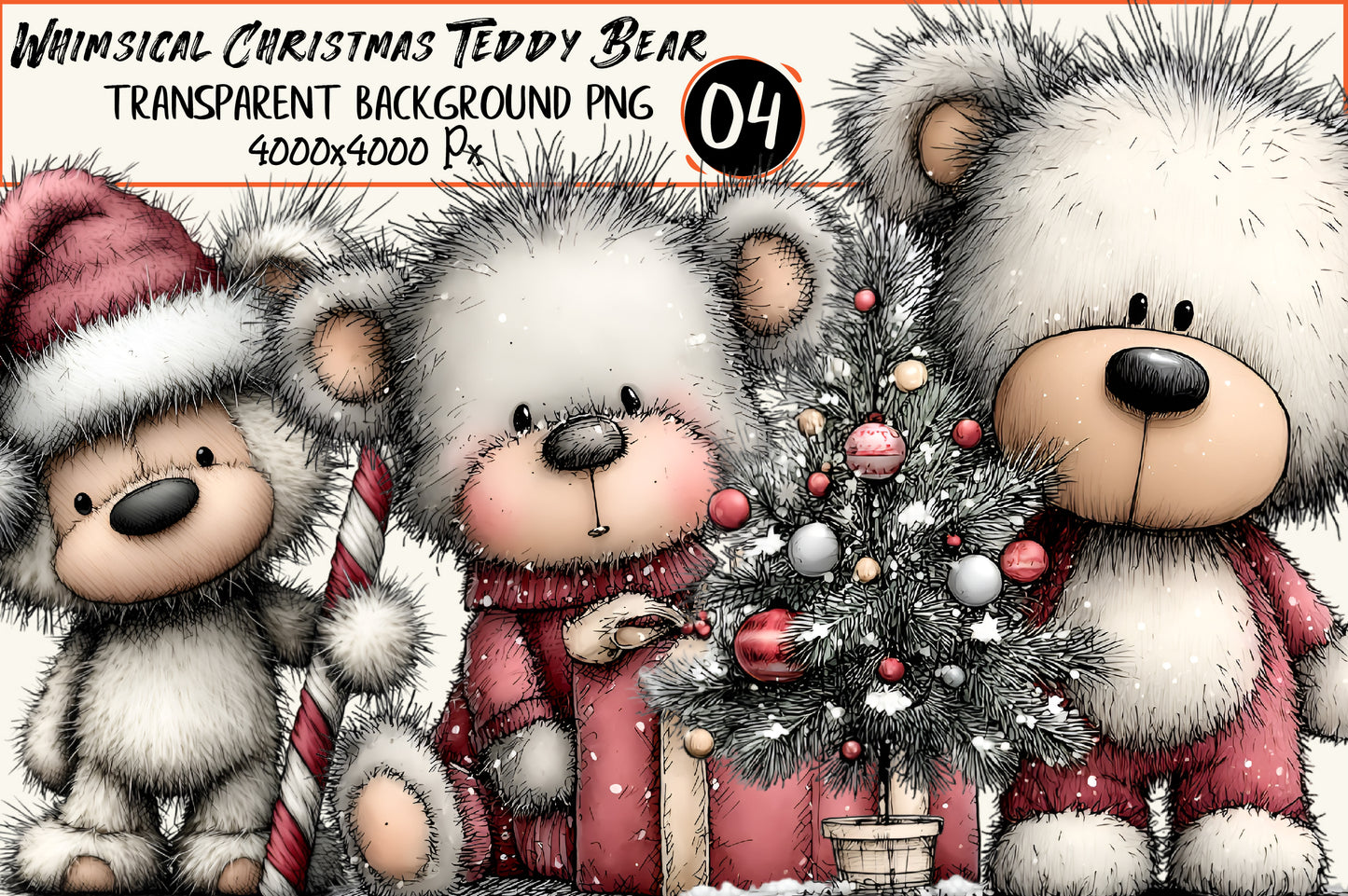Whimsical Christmas Teddy Bear Clipart PNG – 4 Designs