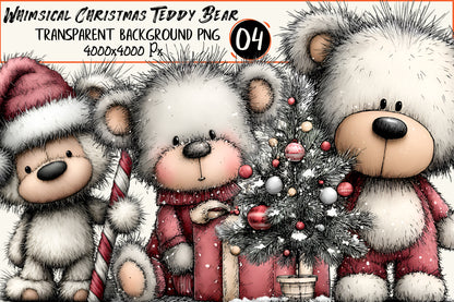Whimsical Christmas Teddy Bear Clipart PNG – 4 Designs