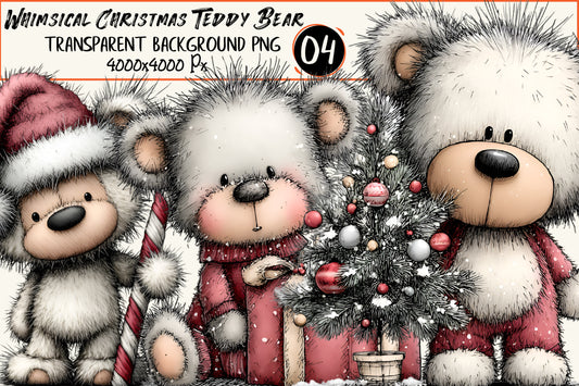 Whimsical Christmas Teddy Bear Clipart PNG – 4 Designs
