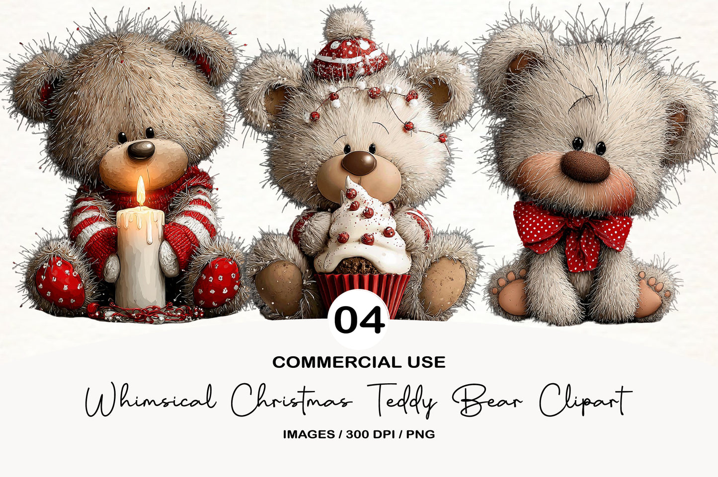 Whimsical Christmas Teddy Bear Clipart PNG