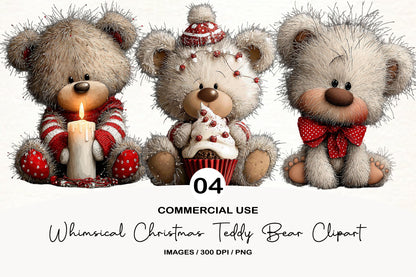 Whimsical Christmas Teddy Bear Clipart PNG