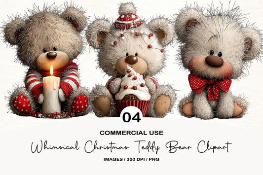 Whimsical Christmas Teddy Bear Clipart PNG