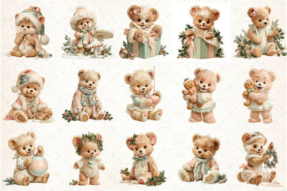 Whimsical Christmas Teddy Bear PNG Bundle Cute Holiday Bear Sublimation Designs