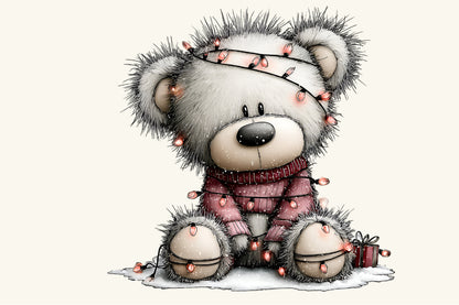 Whimsical Christmas Teddy Bear Clipart PNG – 4 Designs