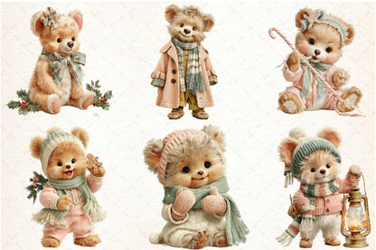 Whimsical Christmas Teddy Bear PNG Bundle Cute Holiday Bear Sublimation Designs