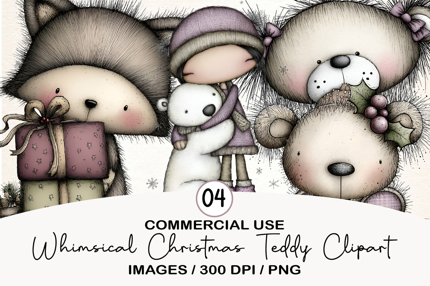 Whimsical Christmas Teddy Bear Clipart Bundle