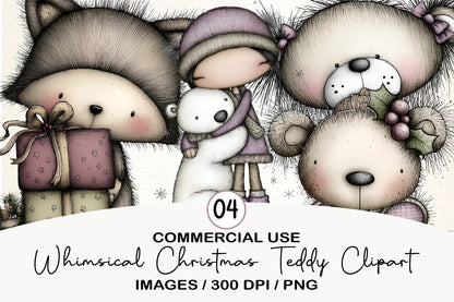 Whimsical Christmas Teddy Bear Clipart Bundle
