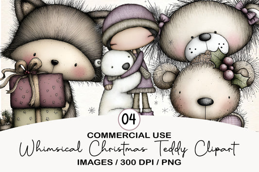Whimsical Christmas Teddy Bear Clipart Bundle
