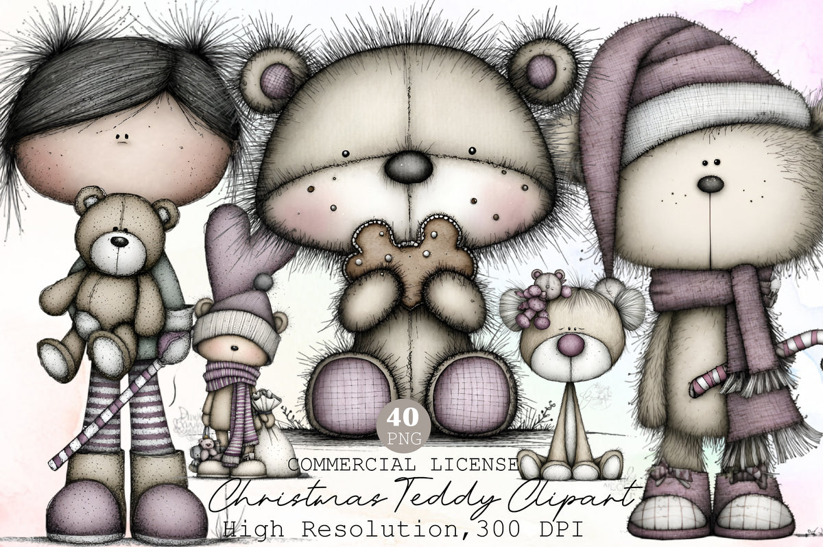 Whimsical Christmas Teddy Clipart Cute Holiday Bear PNG Bundle