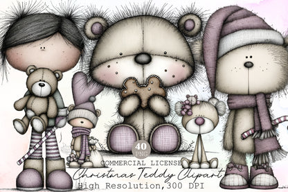 Whimsical Christmas Teddy Clipart Cute Holiday Bear PNG Bundle